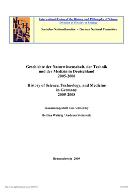 Geschichte Der Naturwissenschaft, Der Technik Und Der Medizin in Deutschland 2005-2008