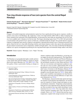 Tree-Ring Climate Response of Two Larix Species from the Central Nepal Himalaya