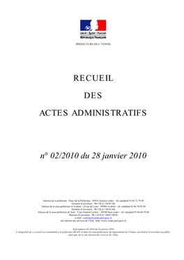 Recueil Des Actes Administratifs N° 02/2010 Du 28 Janvier 2010
