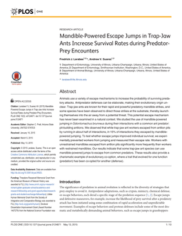 Mandible-Powered Escape Jumps in Trap-Jaw Ants Increase Survival Rates During Predator-Prey Encounters