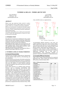 Numerical Relays – Where Are We Now