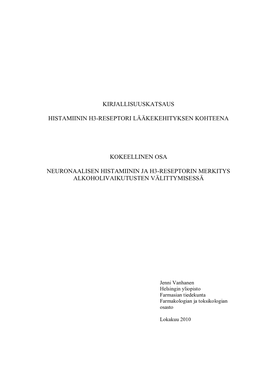 Histamiinin H3-Reseptori Lääkekehityksen Kohteena