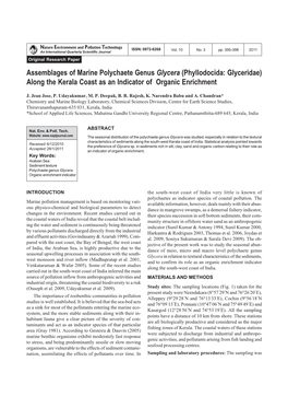 Assemblages of Marine Polychaete Genus Glycera (Phyllodocida: Glyceridae) Along the Kerala Coast As an Indicator of Organic Enrichment