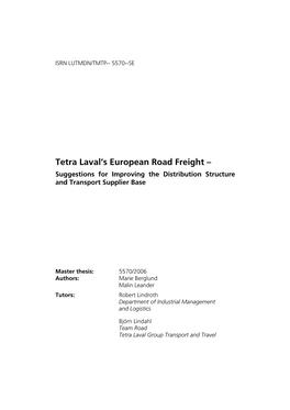 Tetra Laval's European Road Freight – Suggestions for Improving The