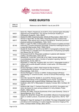 Reference List for RMA431-1As at June 2018 Number