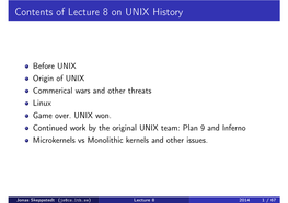Contents of Lecture 8 on UNIX History