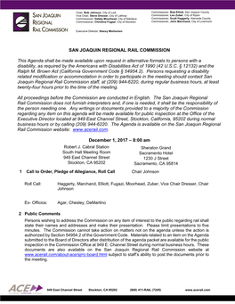 SAN JOAQUIN REGIONAL RAIL COMMISSION This Agenda Shall