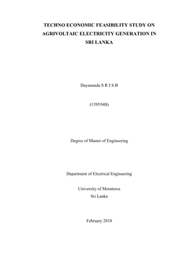 Techno Economic Feasibility Study on Agrivoltaic Electricity Generation in Sri Lanka