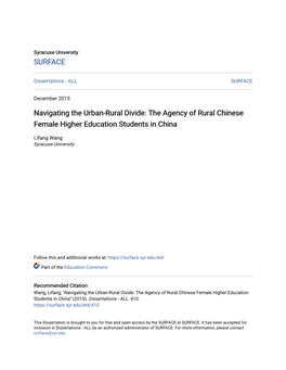 Navigating the Urban-Rural Divide: the Agency of Rural Chinese Female Higher Education Students in China