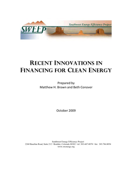 Recent Innovations in Financing for Clean Energy