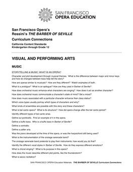 THE BARBER of SEVILLE Curriculum Connections California Content Standards Kindergarten Through Grade 12