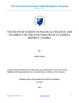 Youth Involvement in Politicalviolence and Its Impact on the Electorates in Luanshya District, Zambia