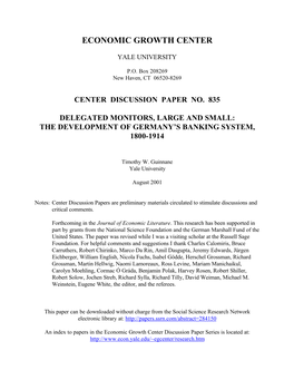 Delegated Monitors, Large and Small: the Development of Germany’S Banking System, 1800-1914