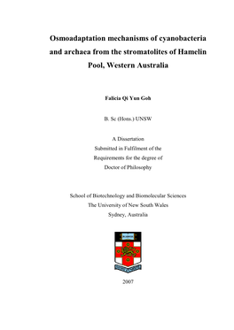 Osmoadaptation Mechanisms of Cyanobacteria and Archaea from the Stromatolites of Hamelin Pool, Western Australia