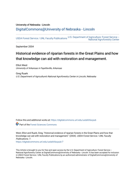 Historical Evidence of Riparian Forests in the Great Plains and How That Knowledge Can Aid with Restoration and Management