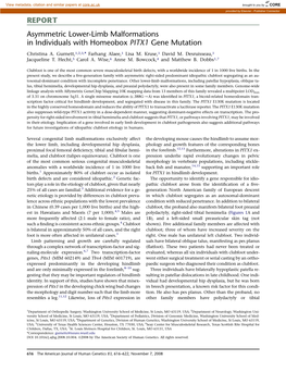 REPORT Asymmetric Lower-Limb Malformations in Individuals with Homeobox PITX1 Gene Mutation