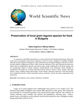 Preservation of Local Grain Legume Species for Food in Bulgaria