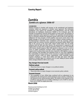 Zambia Zambia at a Glance: 2006-07