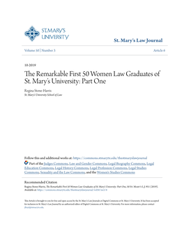 The Remarkable First 50 Women Law Graduates of St. Mary's University