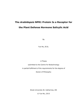 The Arabidopsis NPR1 Protein Is a Receptor for the Plant Defense