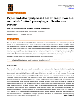 Paper and Other Pulp Based Eco-Friendly Moulded Materials for Food Packaging Applications: a Review