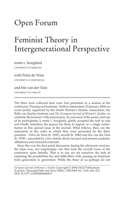 Open Forum Feminist Theory in Intergenerational Perspective