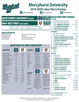 Mercyhurst University 2019-2020 Laker Men’S Hockey @Hurstathletics Hurstathletics Hurstathletics