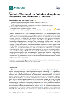 Menaquinones, Lipoquinones and Other Vitamin K Derivatives