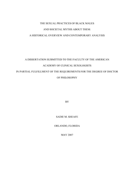 Sadie M Sheafe the Sexual Practices of Black Males and Societal Myths About Them a Historical Overview and Contemporary Analysis