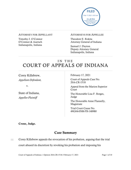 Corey Killebrew V. State of Indiana