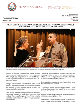 President Begaye and Vice President Nez Welcome New Police Chief Francisco at Swearing-In Ceremony