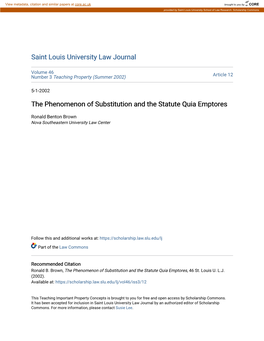 The Phenomenon of Substitution and the Statute Quia Emptores