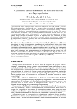 A Questão Da Centralidade Urbana Em Itabaiana/SE: Uma Abordagem Preliminar