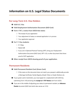 Information on U.S. Legal Status Documents