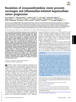 Resolution of Eicosanoid/Cytokine Storm Prevents Carcinogen and Inflammation-Initiated Hepatocellular Cancer Progression