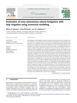 Evaluation of Urea–Ammonium–Nitrate Fertigation with Drip Irrigation Using Numerical Modeling