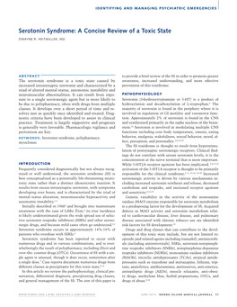 Serotonin Syndrome: a Concise Review of a Toxic State