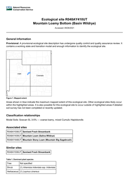 Ecological Site R048AY410UT Mountain Loamy Bottom (Basin Wildrye)