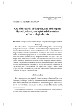 Cry of the Earth, of the Poor, and of the Spirit. Physical, Ethical, and Spiritual Dimensions of the Ecological Crisis