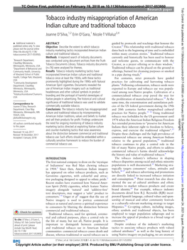 Tobacco Industry Misappropriation of American Indian Culture and Traditional Tobacco Joanne D’Silva,1,2 Erin O’Gara,1 Nicole T Villaluz3,4