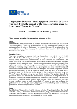 The Project « European Youth Engagement Network - EYE.Net » Was Funded with the Support of the European Union Under the Programme 