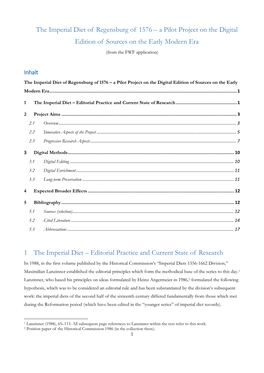 The Imperial Diet of Regensburg of 1576 – a Pilot Project on the Digital Edition of Sources on the Early Modern Era (From the FWF Application)