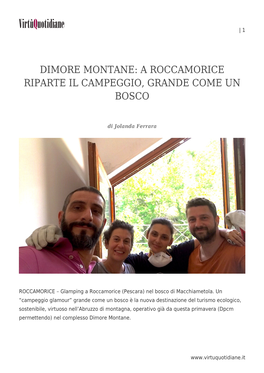 Dimore Montane: a Roccamorice Riparte Il Campeggio, Grande Come Un Bosco