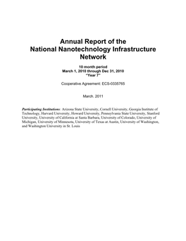 Annual Report of the National Nanotechnology Infrastructure Network