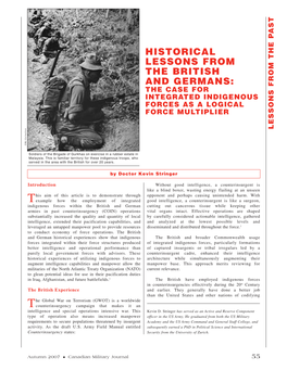 HISTORICAL LESSONS from the BRITISH and GERMANS: the CASE for INTEGRATED INDIGENOUS FORCES AS a LOGICAL FORCE MULTIPLIER LESSONS from the PAST CMJ Collection