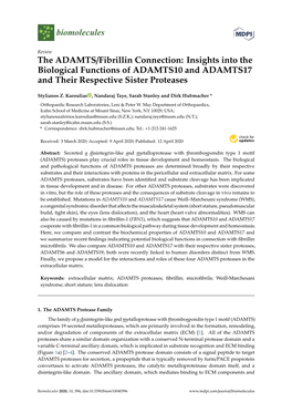 The ADAMTS/Fibrillin Connection: Insights Into the Biological Functions of ADAMTS10 and ADAMTS17 and Their Respective Sister Proteases