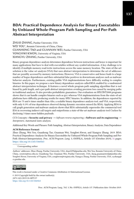 BDA: Practical Dependence Analysis for Binary Executables by Unbiased Whole-Program Path Sampling and Per-Path Abstract Interpretation