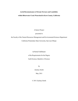 Aerial Reconnaissance of Stream Terraces and Landslides Within Bitterwater Creek Watershed in Kern County, California