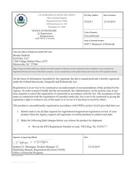 US EPA, Pesticide Product Label, S307.1 BENTAZON 4 HERBICIDE,12/14/2015