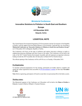 Ministerial Conference Innovative Solutions to Pollution in South East and Southern Europe 4-5 December 2018 Belgrade, Serbia